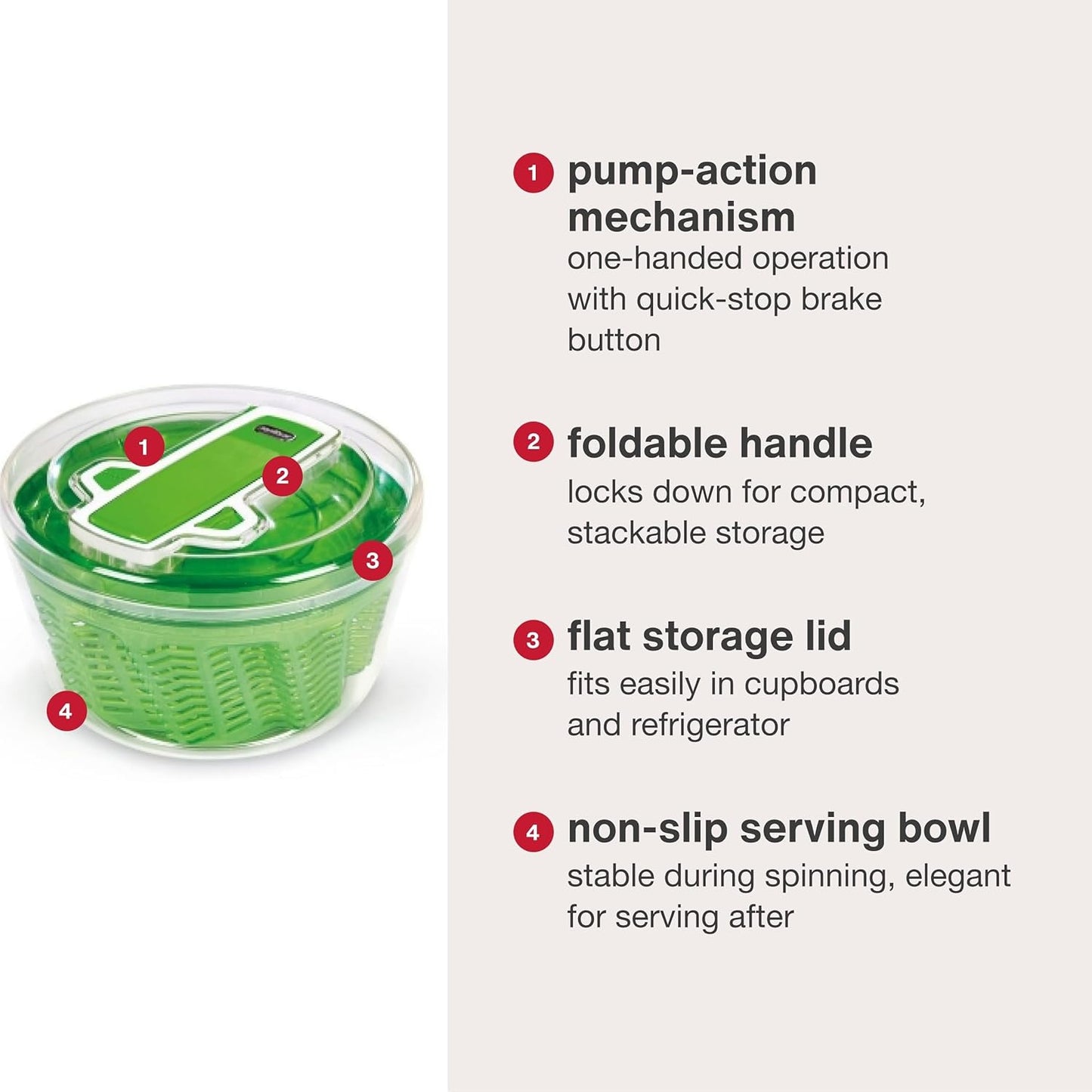 Zyliss Swift Dry Salad Spinner - Large Plastic Lettuce Washer & Dryer - Dishwasher Safe Green Colander