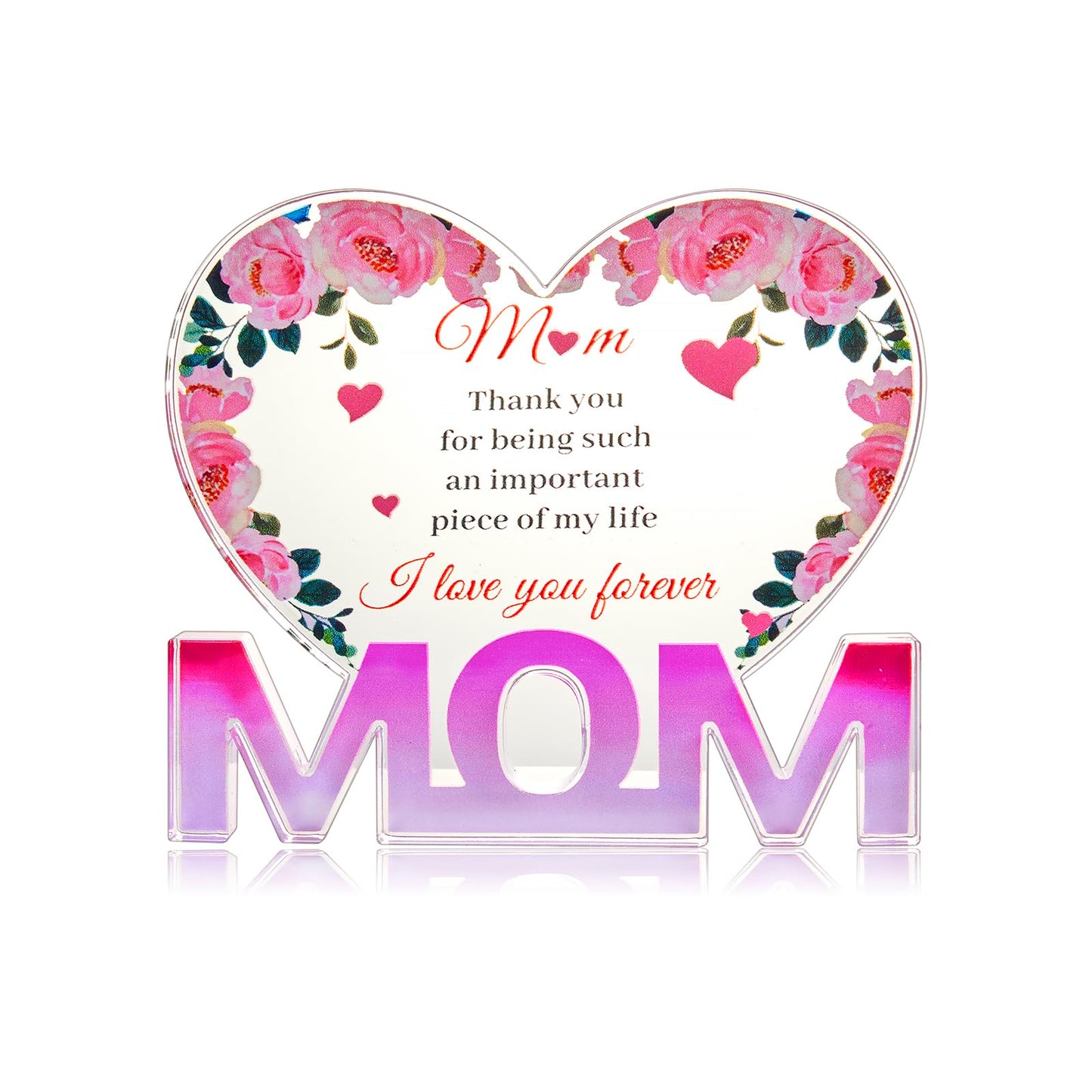 Birthday Gifts for Mom Heart Decor Mom Gifts from Daughter Don, Engraved Acrylic Mom Presents (Mom)