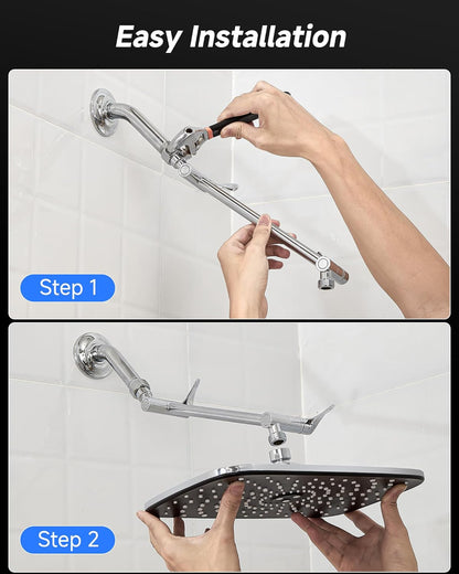 Veken 11.8" Rain Shower Head - Rectangular Stainless Steel Showerhead with Adjustable Arm & High Pressure | Chrome Finish