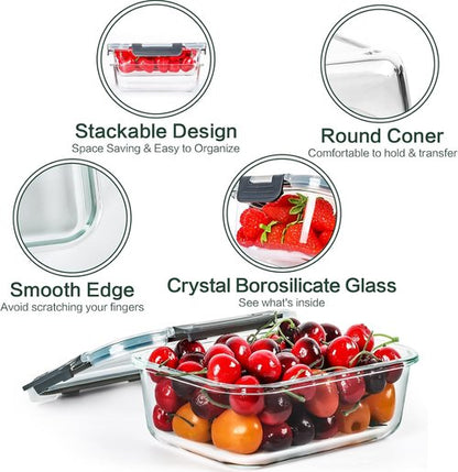 CEKEE Glass Meal Prep Containers - 5 Pack 36 OZ Airtight Food Storage Set | Microwave & Dishwasher Safe