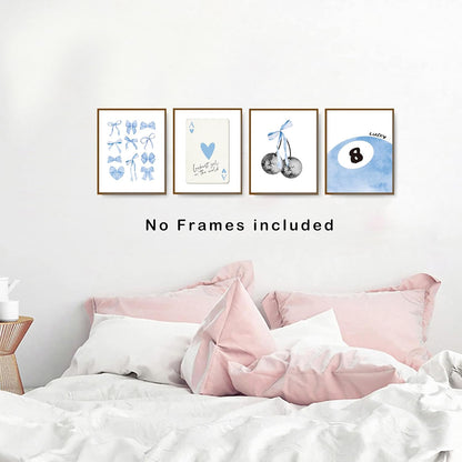 Okaxscm Wall Art Prints Set of 4 - Trendy Light Blue Coquette Decor for Girls' Bedroom | 8x10 Unframed