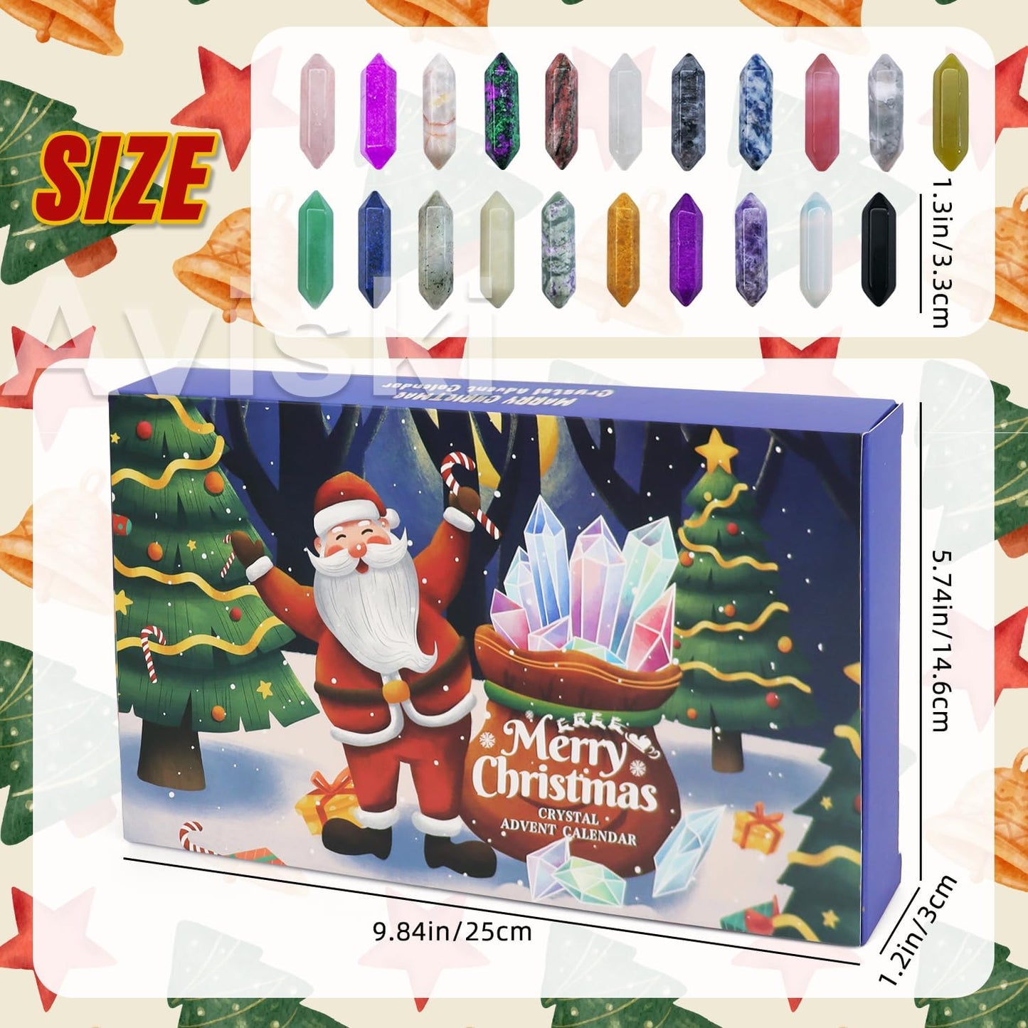 Christmas Crystal Advent Calendar 2025 | Healing Stones Kit with Necklace Holder & Magnifier - 24 Boxes for Kids & Adults