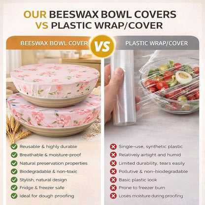 Beeswax Bowl Covers | 12-Inch Sourdough Bowl Cover Set - Reusable Cotton Food Covers for Dough Proofing