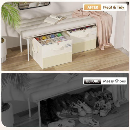NestOrganix Shoe Organizer - 2 Pack Large Foldable Storage Boxes with Adjustable Dividers | Beige