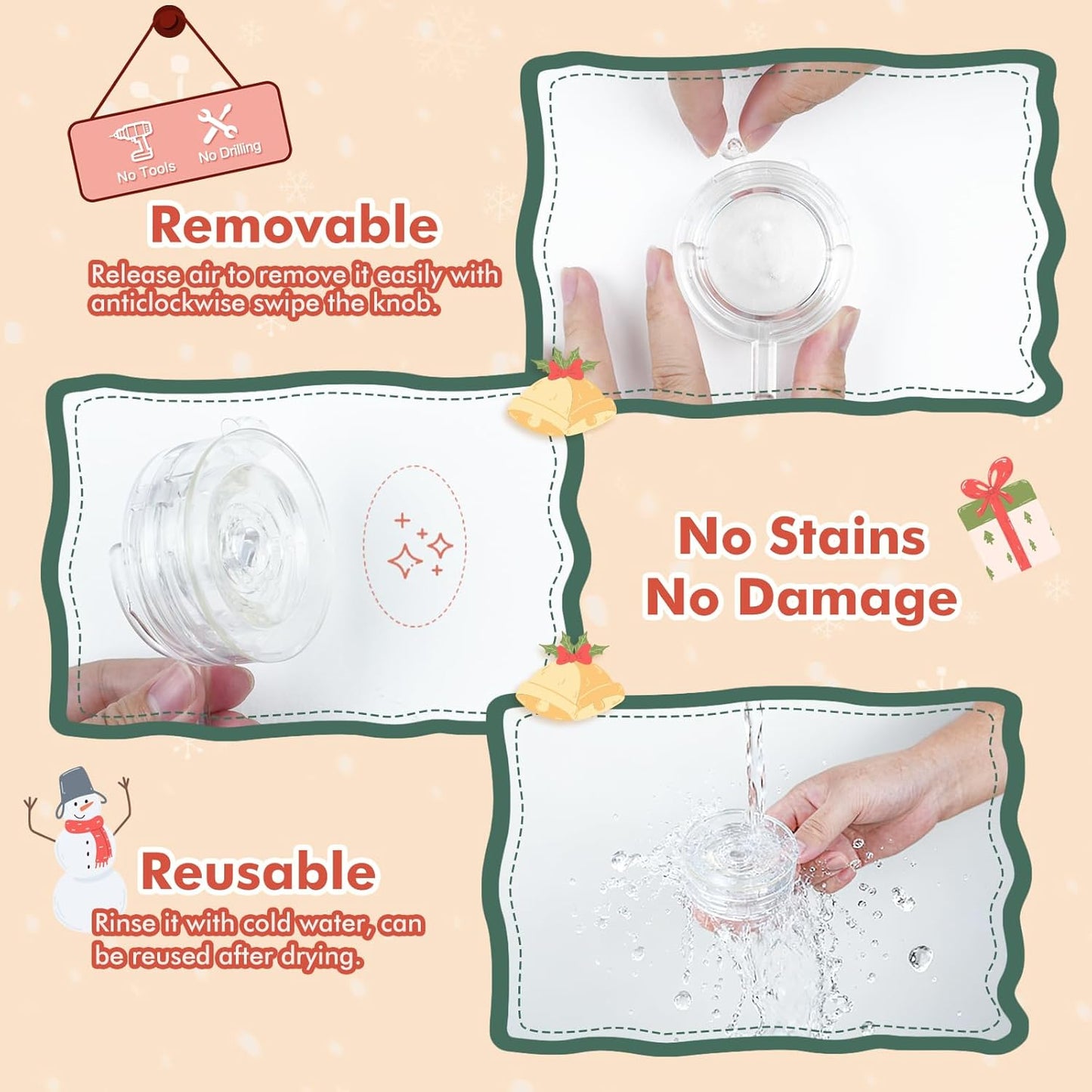 VIS'V Wreath Hanger - Heavy Duty Twist Lock Suction Cup Hooks | 22 LB Capacity, Clear, 2 Pack