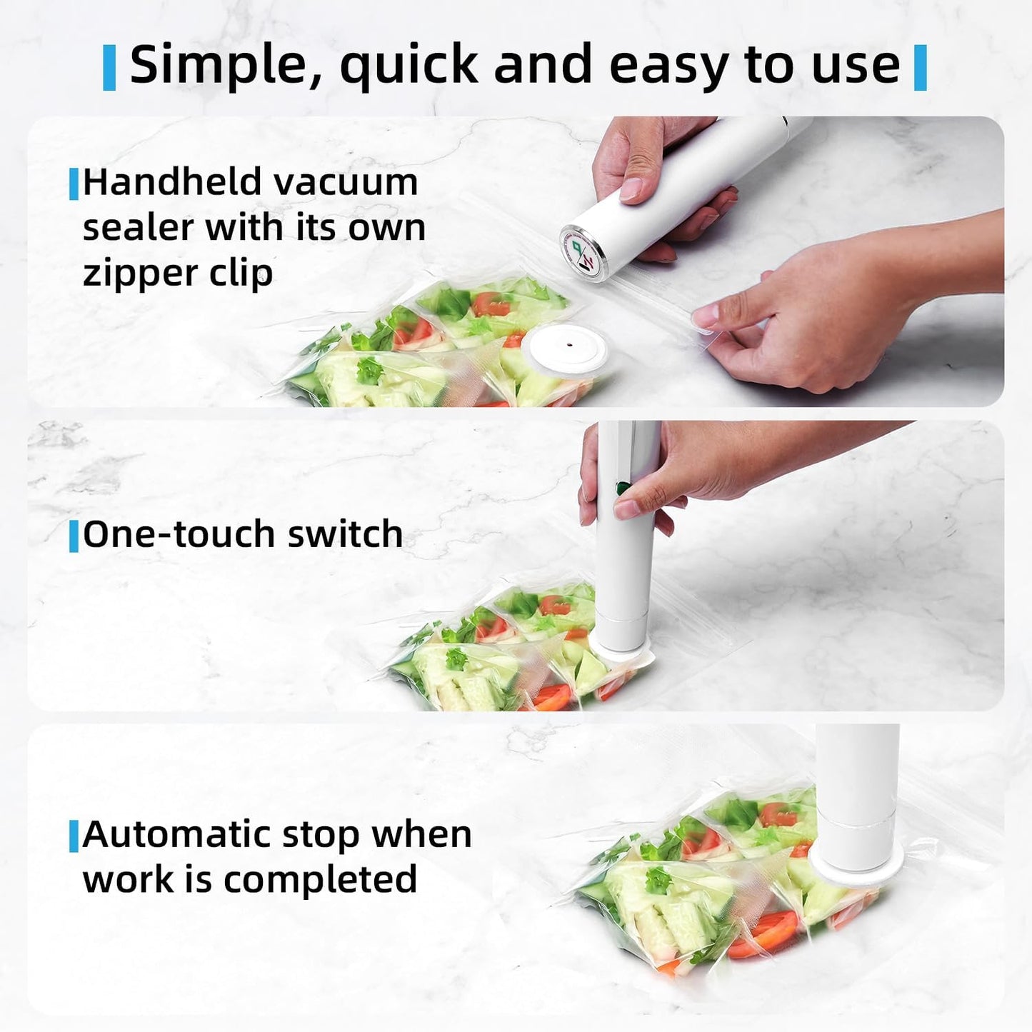 Skiennix Handheld Vacuum Sealer - Compact Food Preservation with 30 Reusable Bags | Easy to Use