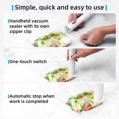 Skiennix Handheld Vacuum Sealer - Compact Food Preservation with 30 Reusable Bags | Easy to Use
