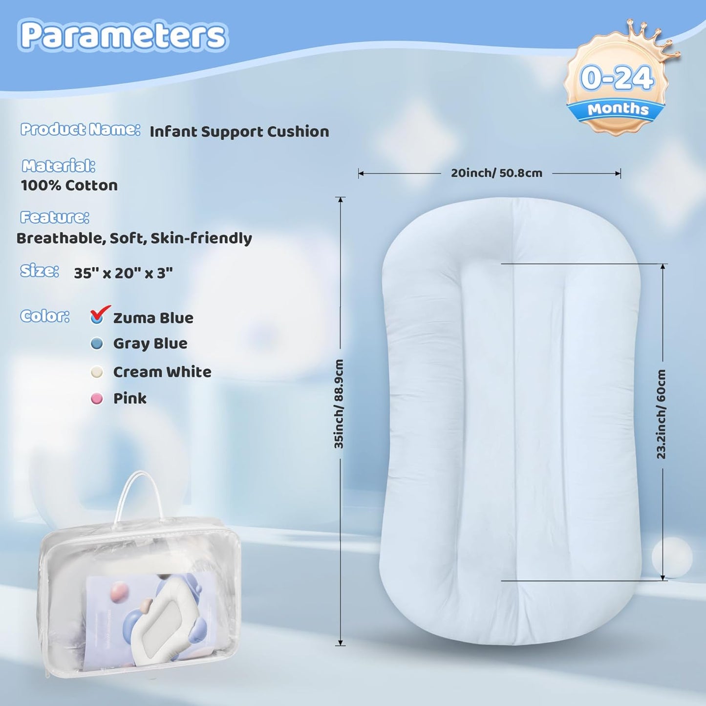 ZumaBlue Infant Support Cushion - Portable Tummy Time Mat for Newborns 0-24 Months | Soft Cotton, Ideal for Home & Travel