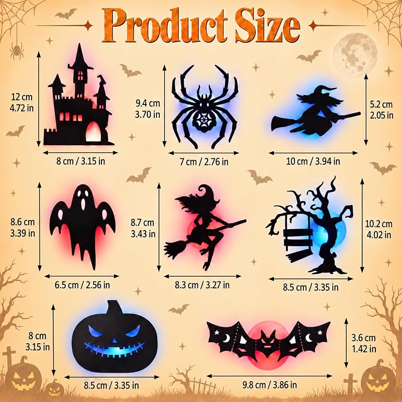 Halloween LED Wall Decor Lights 3D Bat Silhouettes – 24 Pcs Halloween Silhouette Set