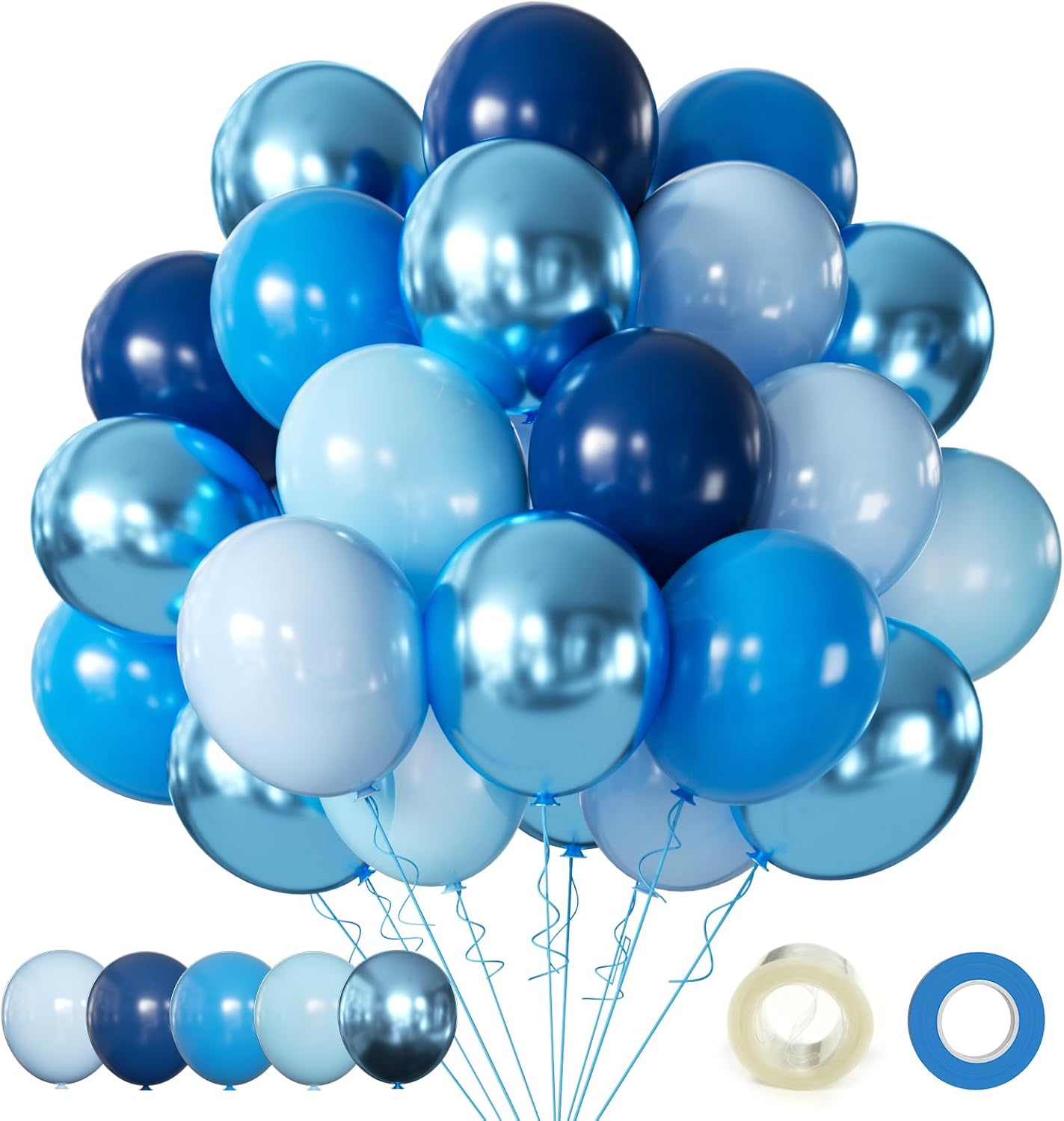Metallic Blue Balloons - 60Pcs 12-Inch Chrome & Pearl Navy Latex Balloons for Parties