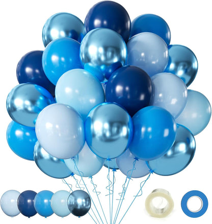 Metallic Blue Balloons - 60Pcs 12-Inch Chrome & Pearl Navy Latex Balloons for Parties