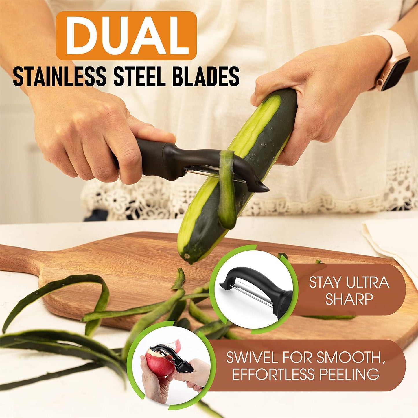 Spring Chef Ice Cream Scoop & Swivel Vegetable Peeler Bundle - Professional Quality - Black