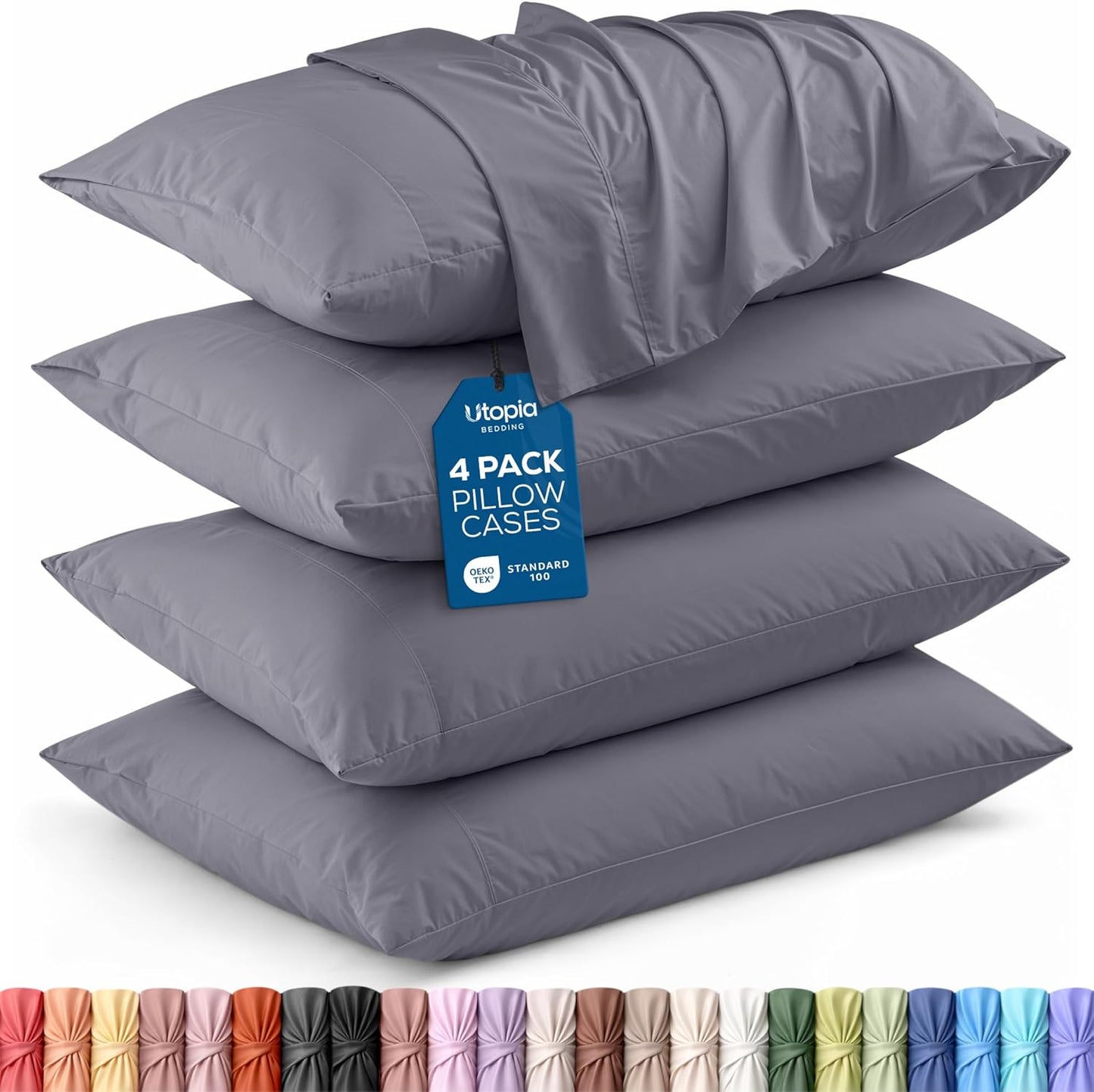 Utopia Bedding King Pillow Cases - Soft Brushed Microfiber - 4 Pack, 20 X 40 Inches | Fade Resistant, Grey