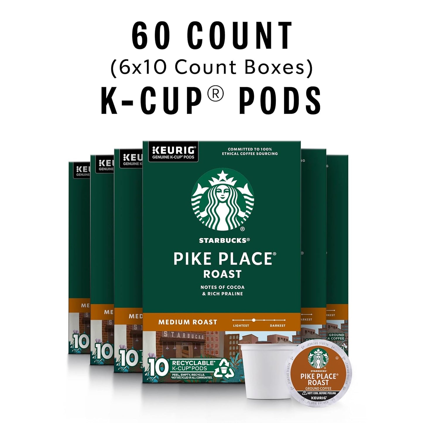 Starbucks K-Cup Coffee Pods - Medium Roast Pike Place Roast for Hot or Iced Coffee | 60 Pods