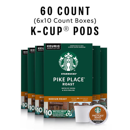 Starbucks K-Cup Coffee Pods - Medium Roast Pike Place Roast for Hot or Iced Coffee | 60 Pods