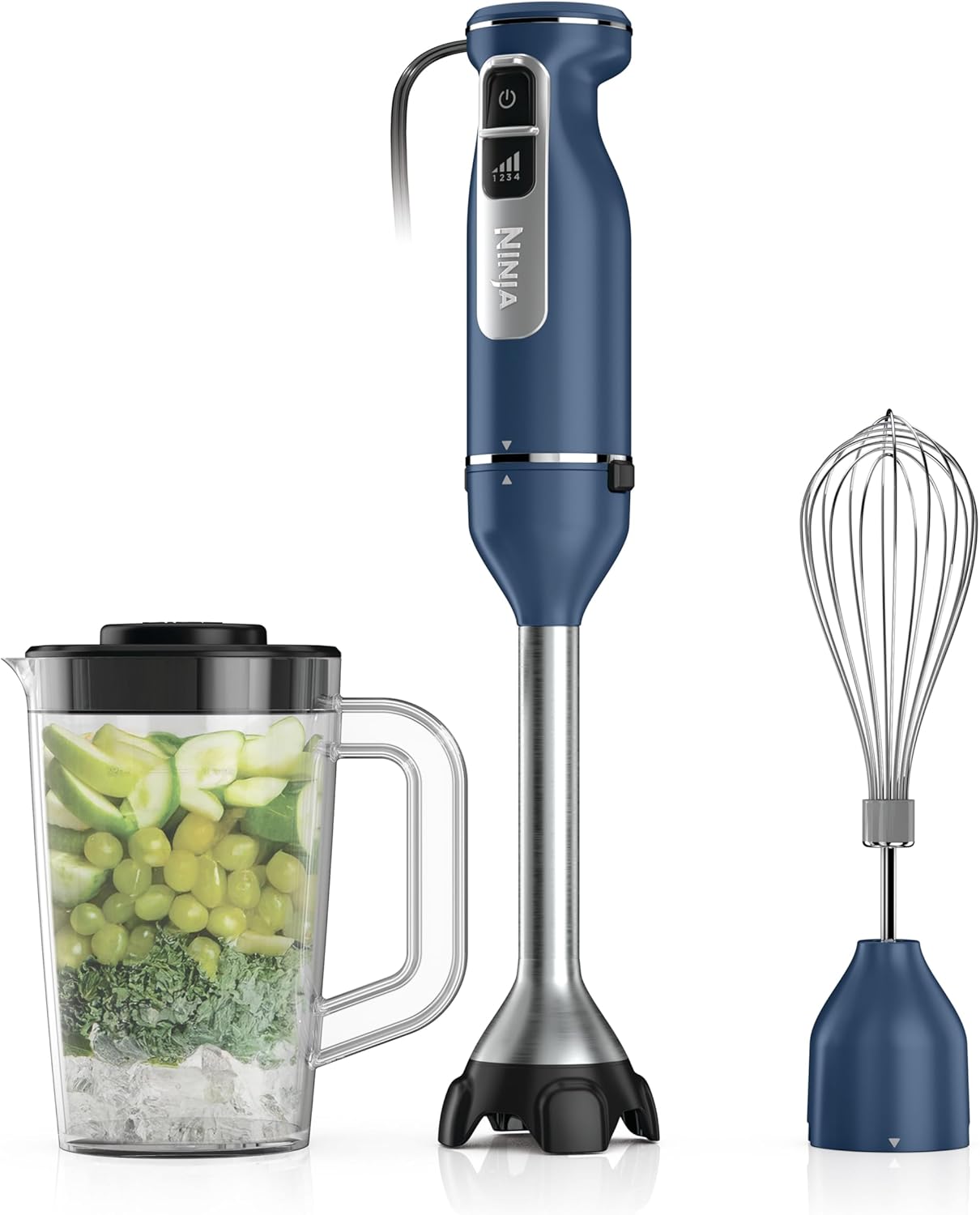 Ninja Immersion Blender - 4-Speed Hand Stick Blender with SplatterShield & PanProtect | Deep Navy, 4-Cup Vessel