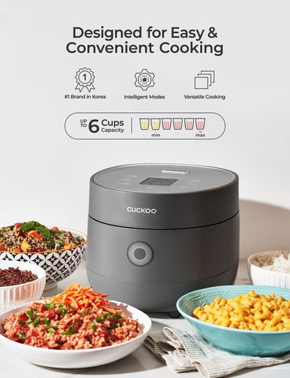 CUCKOO Micom Rice Cooker - 6-Cup Uncooked | 12-Cup Cooked | Nonstick Pot, 9 Menu Options, Fuzzy Logic, Gray