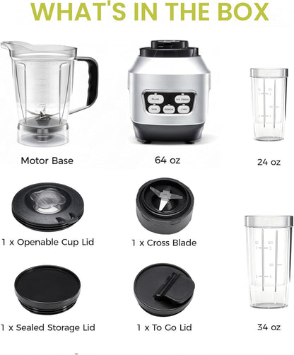 Simple Deluxe Smoothie Blender - 1200W Powerful Kitchen Blender with 60 oz Capacity & BPA-Free Cups | Ice Crushing, Juices, Shakes, Sauces