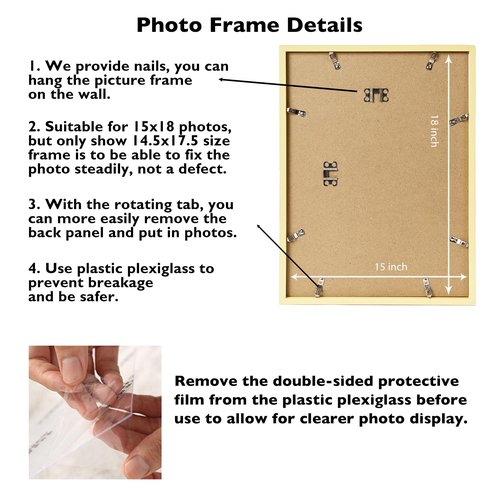 JCJMY 15x18 Picture Frame Gold for Photo and Poster, Horizontal and Vertical Formats for Wall Hanging, Wall Gallery Frame for 15 by 18 Photos