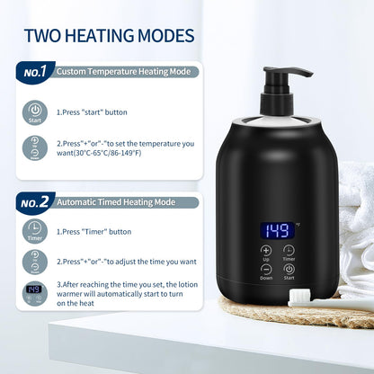 Massage Oil Warmer, Yofuly Electric Massage Oil Digital Heater with Two Oil Bottles, Portable Body Lotion Warmer Cream Heated Dispenser for SPA, Salon and Home Use, Black