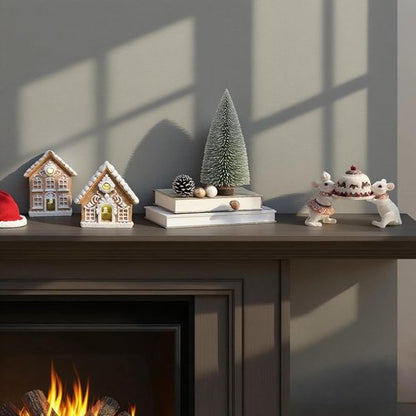 Braxio Gingerbread House Kit - 2PCS Miniature LED Light Decor for Indoor Home Aesthetic - 3 Inch