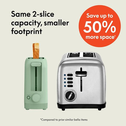Bella 2 Slice Slim Toaster - 6 Setting Shade Control, Fits Sourdough, Anti-Jam & Auto Shutoff, Seaglass