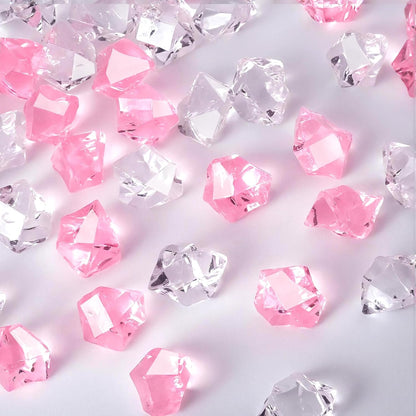 Babenest Acrylic Crushed Ice Rocks - 150 PCS Fake Crystals for Home Decor & Events | Pink/Clear