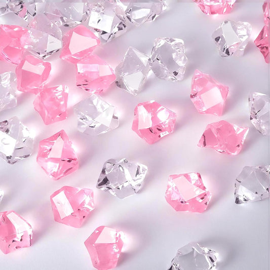 Babenest Acrylic Crushed Ice Rocks - 150 PCS Fake Crystals for Home Decor & Events | Pink/Clear