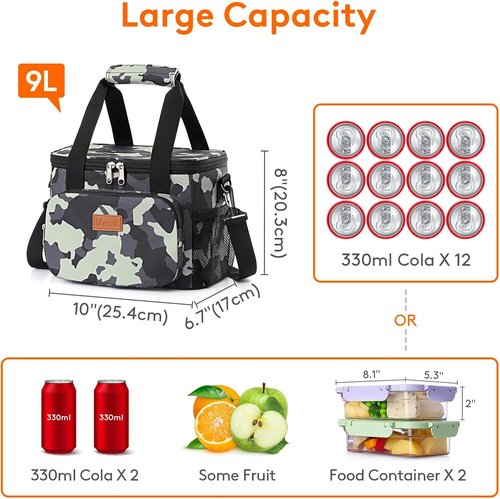 Lifewit Insulated Lunch Bag - Soft Cooler Tote for Men & Women | Camouflage, 12-Can Capacity (9L)