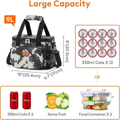 Lifewit Insulated Lunch Bag - Soft Cooler Tote for Men & Women | Camouflage, 12-Can Capacity (9L)