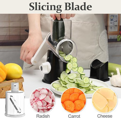 Cambom 5-in-1 Rotary Cheese Grater - Hand Crank Shredder for Fresh Cheese, Veggies & Nuts | Non-Slip Base, Black