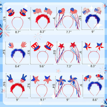 Moon Boat 12PCS Patriotic Headbands - 4th of July Party Accessories in Red, White & Blue