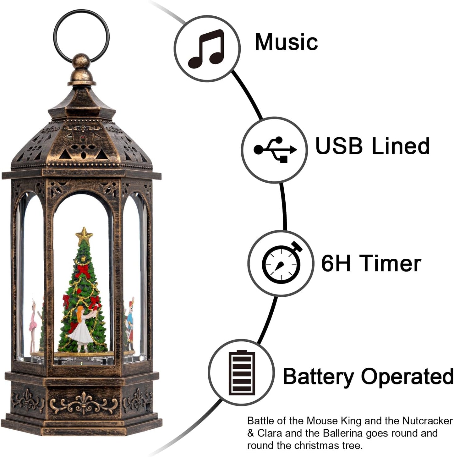 Skiennix Musical Lighted Christmas Tree Snow Globe - 12.8'' Rotating Nutcracker Scene with Glitter