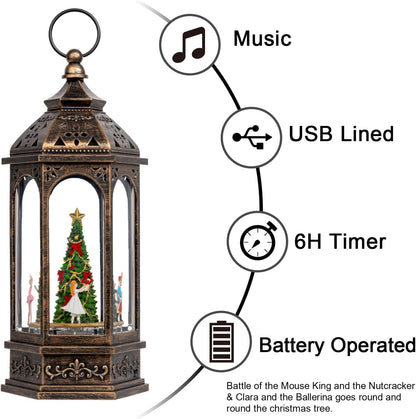 Skiennix Musical Lighted Christmas Tree Snow Globe - 12.8'' Rotating Nutcracker Scene with Glitter