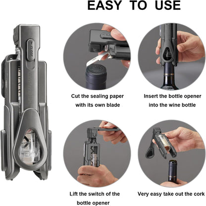 Wine Opener, Easy to Use Corkscrew Wine Opener with Foil Cutter, 6 inches, Lightweight and Small Travel Corkscrew for Wine Lovers, Black