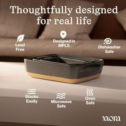 Mora Ceramic Baking Dishes Set of 2 | Versatile Porcelain Casserole & Loaf Pans - 7x11 in, Mushroom Color