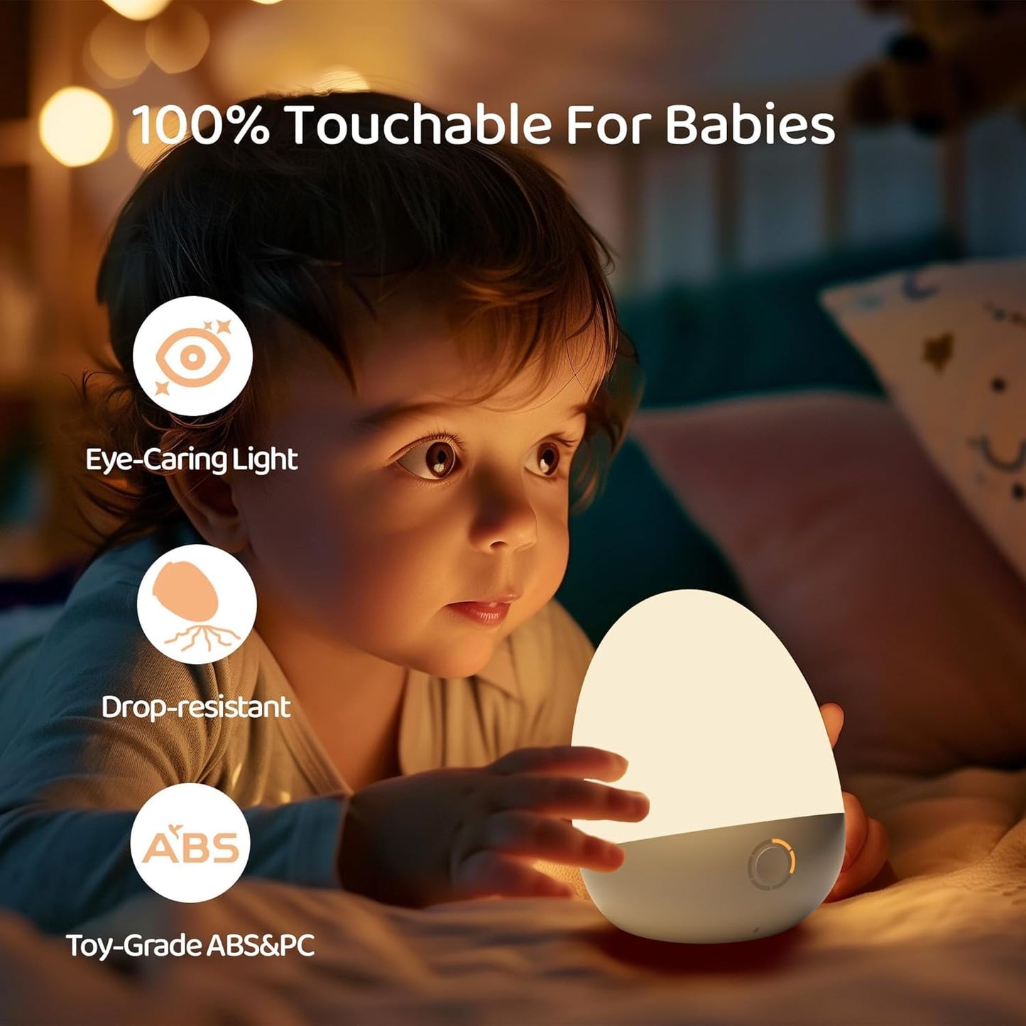 Touch Egg Night Light - Rechargeable Portable Kids Lamp with Dimmable 3 Color Temperatures | Ideal for Nursery