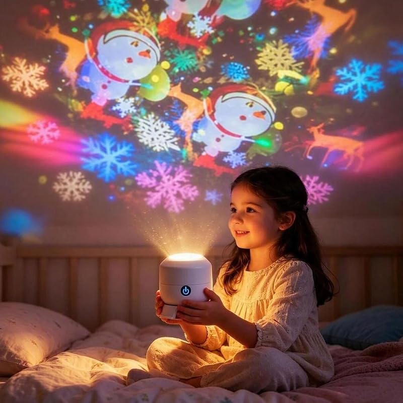 Dynamic Rotating LED Projector Light - USB Rechargeable Christmas Night Sky Projection for Kids Room