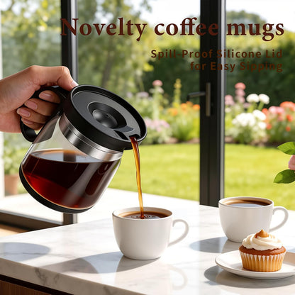 Skiennix Coffee Pot Mug - 16-Ounce Glass Mini Cup with Spill-Proof Lid & Stainless Steel Chilling Ball | Perfect Gift for Coffee Lovers
