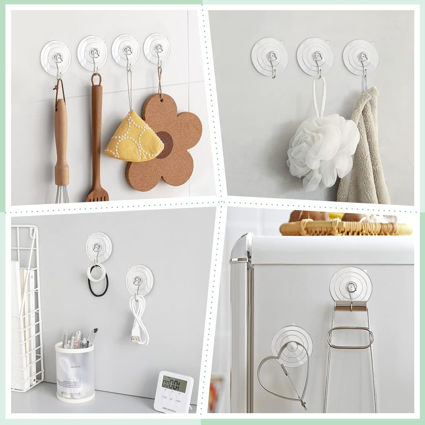 VIS'V Large Suction Cup Hooks - 2 Pcs Durable Hold with 10 Pcs Metal Hooks for Versatile Use