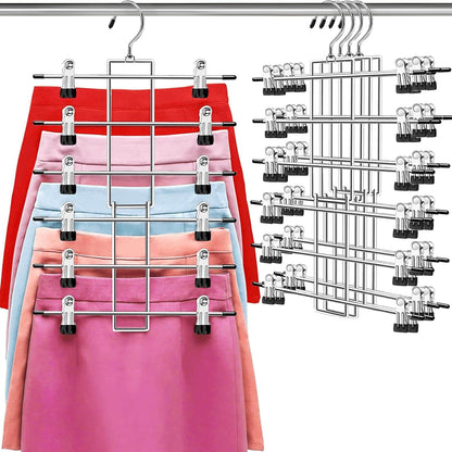 Skiennix Pants Hangers with Clips - Space-Saving 6-Tier Closet Organizer | 360° Swivel Hook - 4 Pack