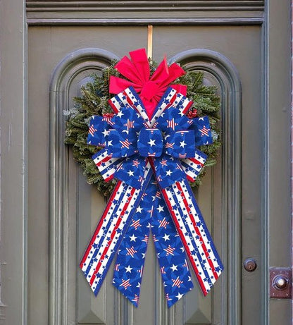 Hying Patriotic 4th of July Bows - Large Red, Blue & Stripe Burlap Wreath Decor | Memorial Day Tree Topper