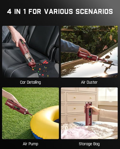 Fanttik Slim V10 APEX Cordless Car Vacuum - 4-in-1 Mini Handheld with 19kPa Suction Power | Smart Digital Display, 2 Modes (Red)