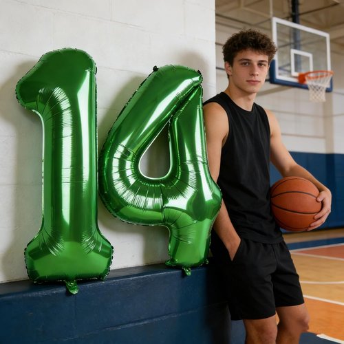 Balloon 14 | Large Dark Green 40-Inch Foil Number 14 Birthday Decorations for Weddings & Events