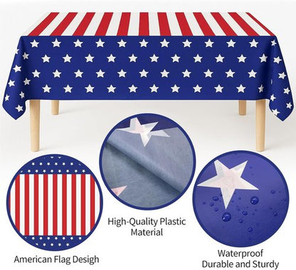 American Flag Tablecloths by [Brand Name] - 2 Pack, 54" x 108" Disposable Patriotic Decor for 4th of July Parties