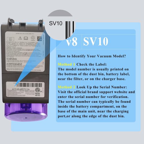 Dyson V8 Battery Replacement - Upgraded 21.6V for SV10, SV25, Animal, Absolute, Fluffy | Compatible with 215681