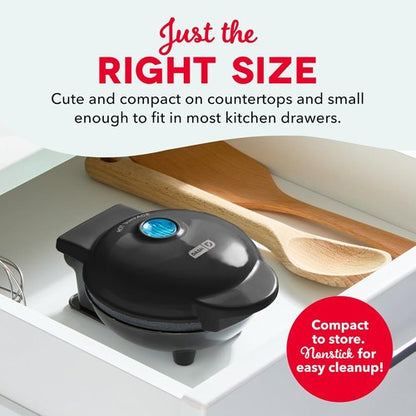 Dash Mini Waffle Maker - Compact Electric Iron for Creative Treats - Easy-to-Clean Nonstick Surface - Black