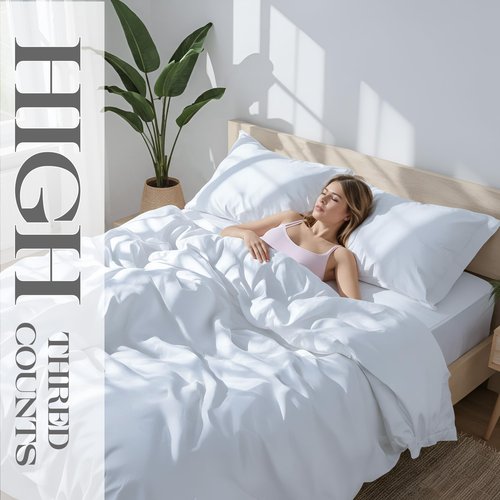 Bluemoon Homes Egyptian Cotton Sheets Queen Size 4 Piece Sheet Set - All Around Elastic 18" Deep Fitted Sheet, Extra Soft & Best Bed Sheets - Natural White Queen Bedding Set