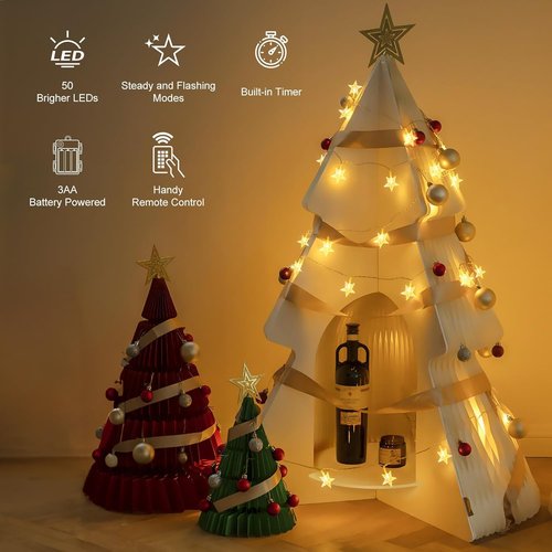 Brightown Star String Lights - 50 LED Battery Operated Fairy Lights with Remote & Timer | 17 ft Waterproof Warm White for Bedroom, Patio, Party Decor