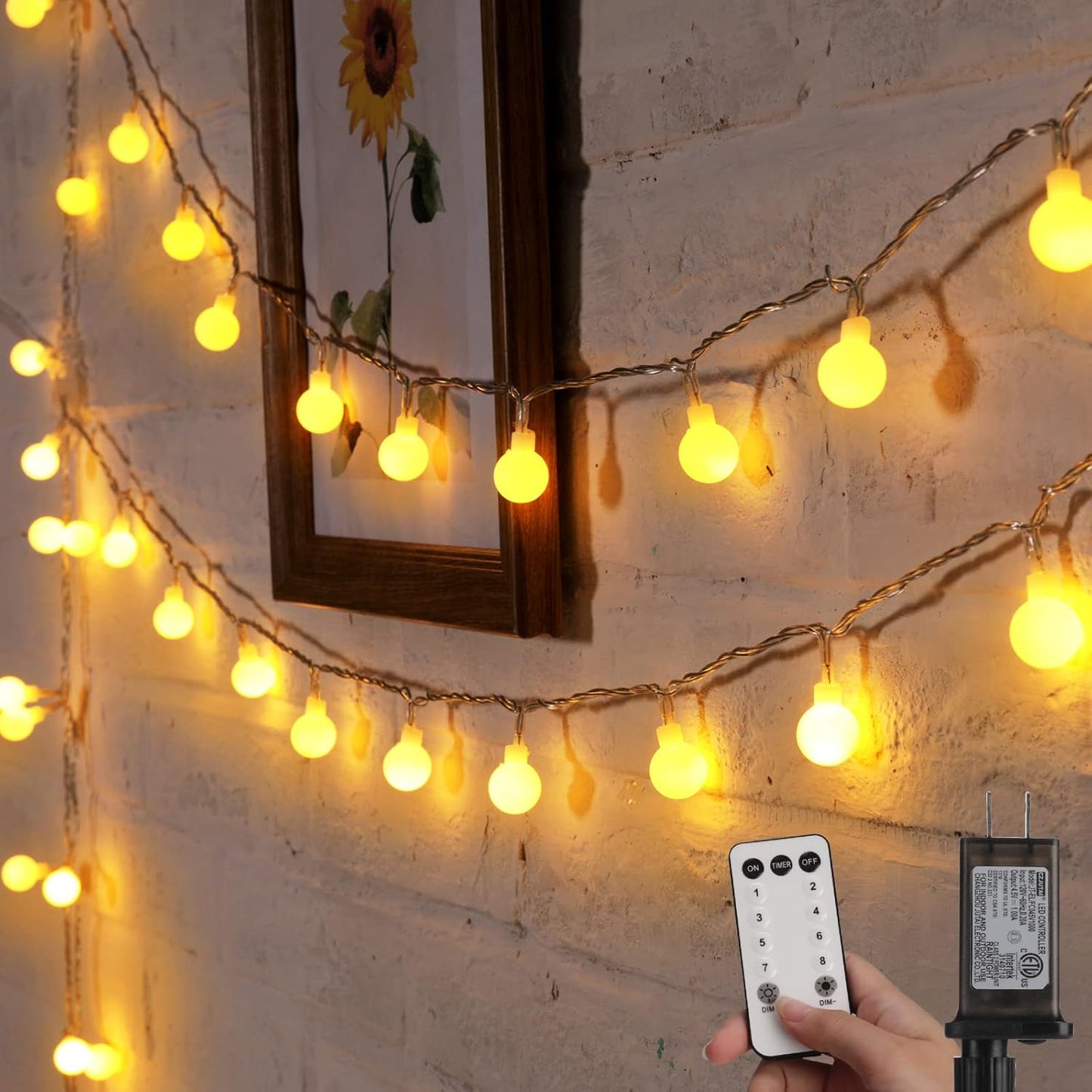 Minetom Globe String Lights - 33 Feet 100 LED Fairy Lights with Remote | Warm White for Indoor & Outdoor Decor